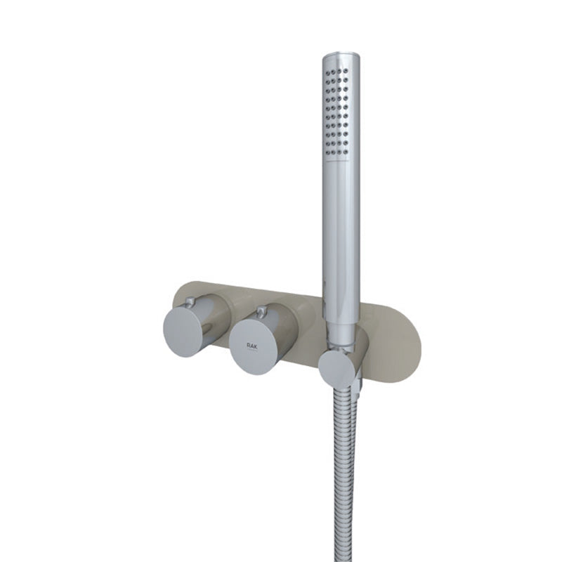 RAK Ceramics Feeling Horizontal Dual Outlet Thermostatic Concealed Shower Valve with Wall Outlet (1 size, 2 styles, 5 colours) - Brand New Bathrooms