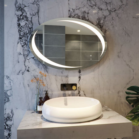 RAK Ceramics Hades LED Illuminated Oval Mirror w/demister and Touch Sensor Switch (1 size, Mirror) - Brand New Bathrooms