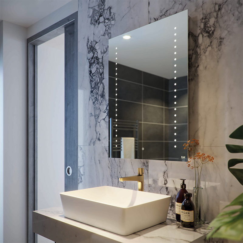 RAK Ceramics Hestia LED Illuminated Portrait Mirror Demister Shavers Socket and Touch Sensor Switch (2 sizes, Mirror) - Brand New Bathrooms