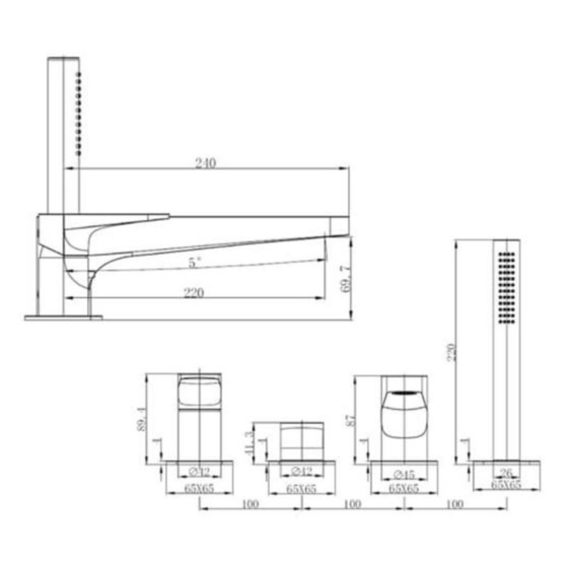 RAK Ceramics Ischia 4 Tap Hole Deck Mounted Bath Shower Mixer (1 size, 3 colours) - Brand New Bathrooms