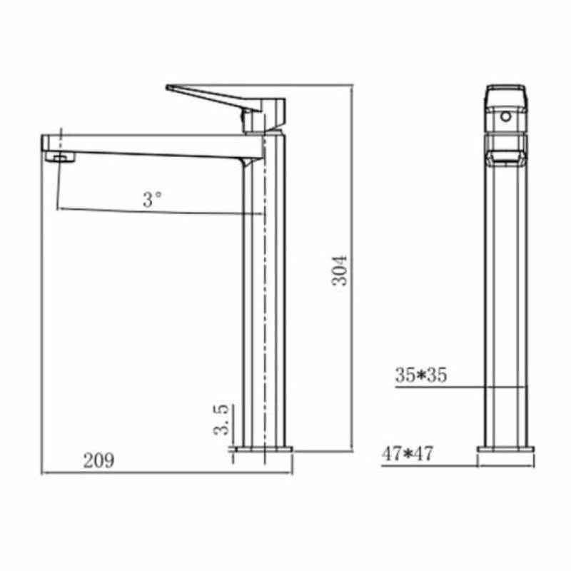 RAK Ceramics Petit Square Tall Basin Mixer Tap (1 size, Chrome) - Brand New Bathrooms