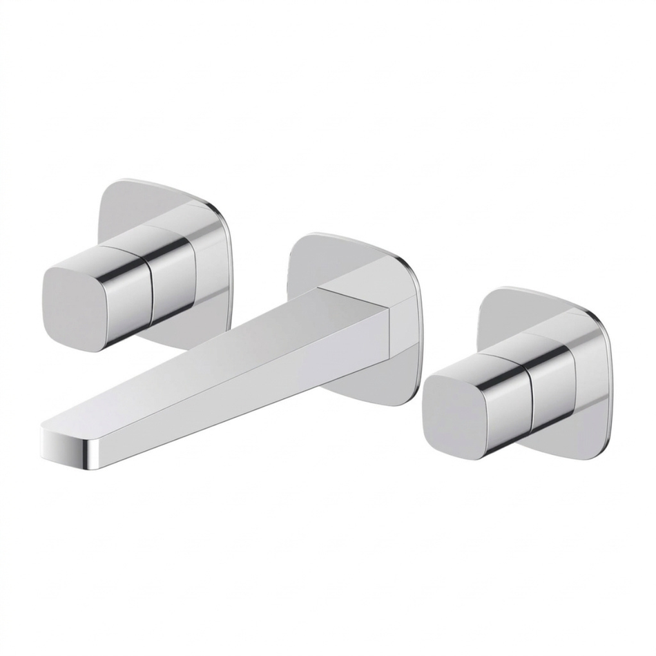 RAK Ceramics Petit Square Wall Mounted 3 Hole Basin Mixer Tap (1 size, Chrome)