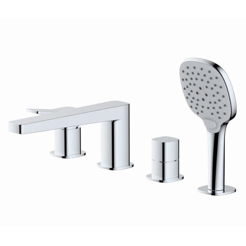 RAK Ceramics Petit Square 4 Tap Hole Deck Mounted Bath Shower Mixer (1 size, Chrome) - Brand New Bathrooms