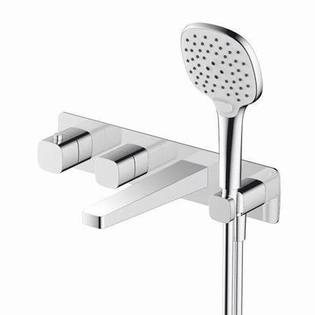 RAK Ceramics Petit Square Wall Mounted Thermostatic Bath Shower Mixer 2 Outlet (1 size, Chrome) - Brand New Bathrooms