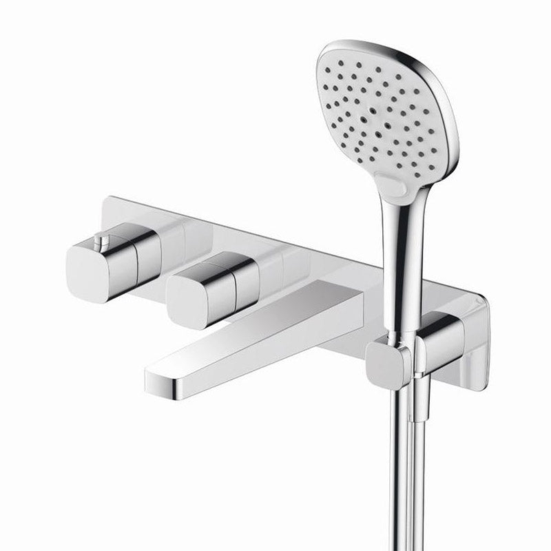 RAK Ceramics Petit Square Wall Mounted Thermostatic Bath Shower Mixer 2 Outlet (1 size, Chrome) - Brand New Bathrooms