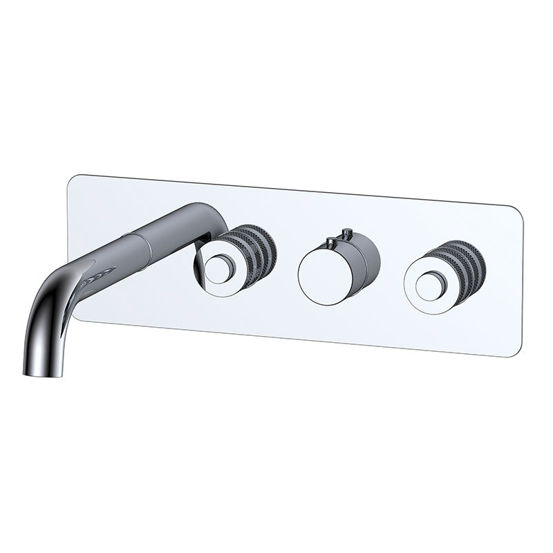 RAK Ceramics Prima Tech Dual Outlet Concealed Thermostatic Bath and Shower with Back Plate (Horizontal) (1 size, Chrome) - Brand New Bathrooms