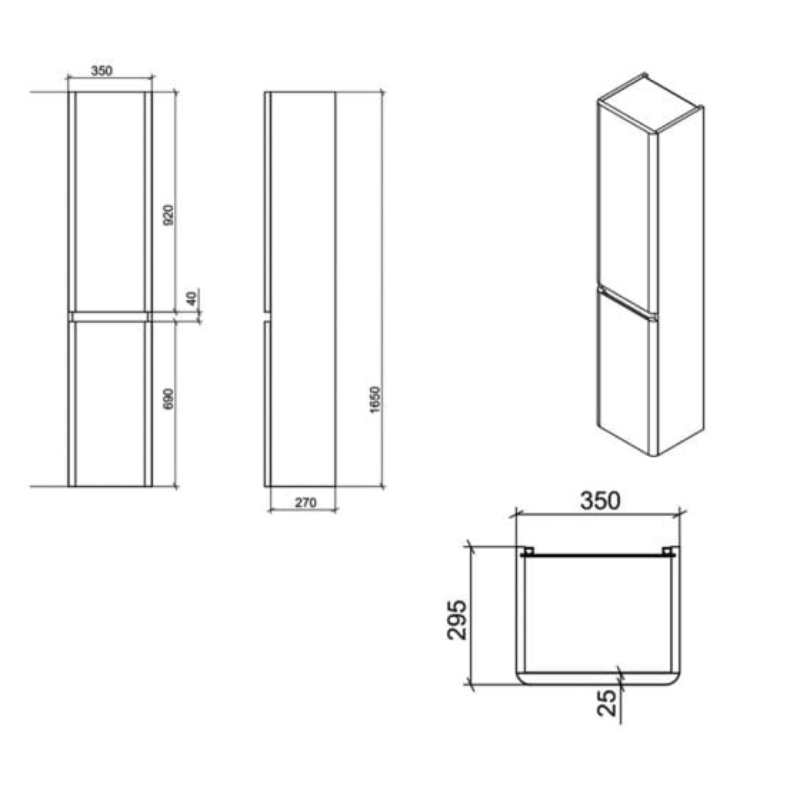 RAK-Resort Tall Storage Unit Basin Unit (1 size, 5 colours) - Brand New Bathrooms