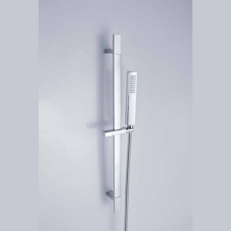RAK Ceramics Square Slide Rail Kit with 3 Function Head and Integral Wall Outlet (1 size, Chrome) - Brand New Bathrooms