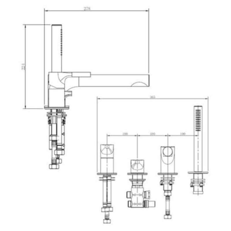 RAK Ceramics Sorrento 4 Tap Hole Deck Mounted Bath Shower Mixer (1 size, 3 colours) - Brand New Bathrooms