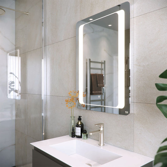 RAK Ceramics Tanzanite LED Illuminated Portrait Mirror w/demister;shavers socket and touch sensor switch (1 size, Mirror) - Brand New Bathrooms