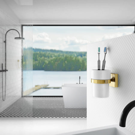 Smedbo Holder With Brass Tumbler (1 Variant) - Brand New Bathroom 