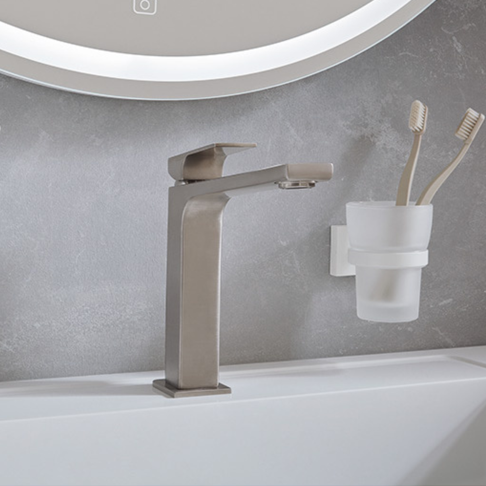 Smedbo House Brass Holder with Frosted Glass Tumbler (Matt White)