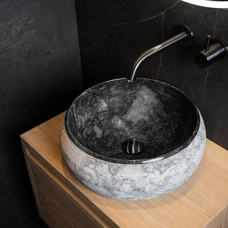 Loutro Lavabo Rocky-B Round Stone Marble Basin (1 size, Anthracite) - Brand New Bathrooms