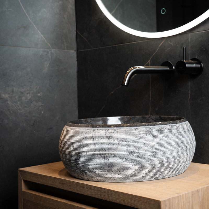 Loutro Lavabo Rocky-B Round Stone Marble Basin (1 size, Anthracite) - Brand New Bathrooms