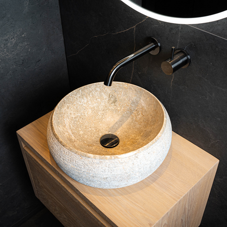 Loutro Lavabo Rocky-S Round Stone Marble Basin (1 size, Beige) - Brand New Bathrooms