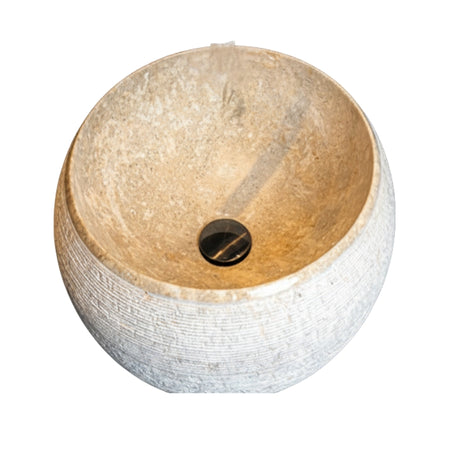 Loutro Lavabo Rocky-S Round Stone Marble Basin (1 size, Beige) - Brand New Bathrooms