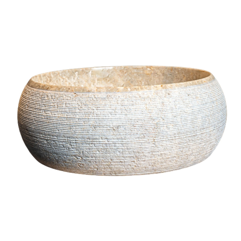 Loutro Lavabo Rocky-S Round Stone Marble Basin (1 size, Beige) - Brand New Bathrooms