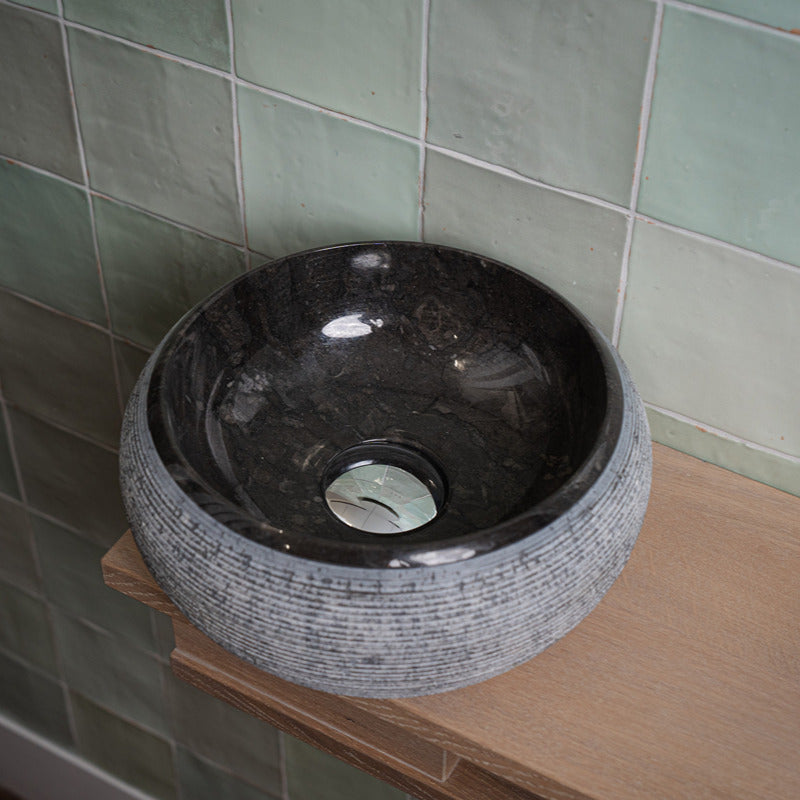 Loutro Lavabo Rocky Mini-B Round Stone Marble Basin (1 size, Anthracite) - Brand New Bathrooms