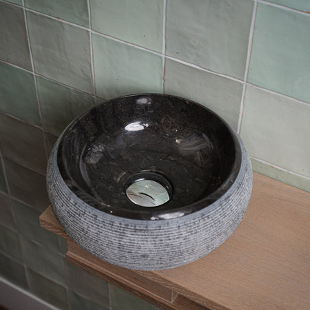 Loutro Lavabo Rocky Mini-B Round Stone Marble Basin (1 size, Anthracite) - Brand New Bathrooms