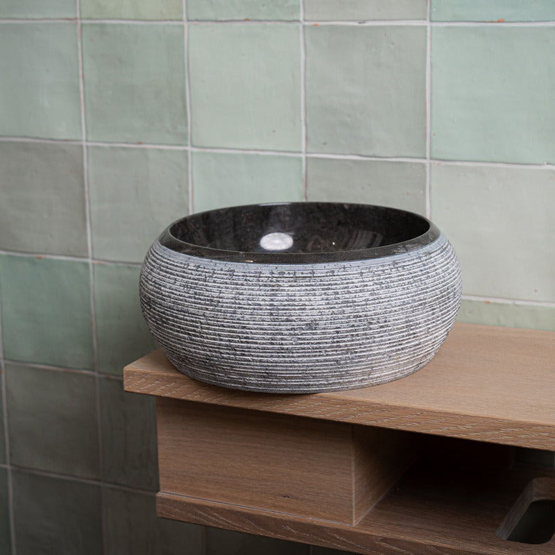 Loutro Lavabo Rocky Mini-B Round Stone Marble Basin (1 size, Anthracite) - Brand New Bathrooms