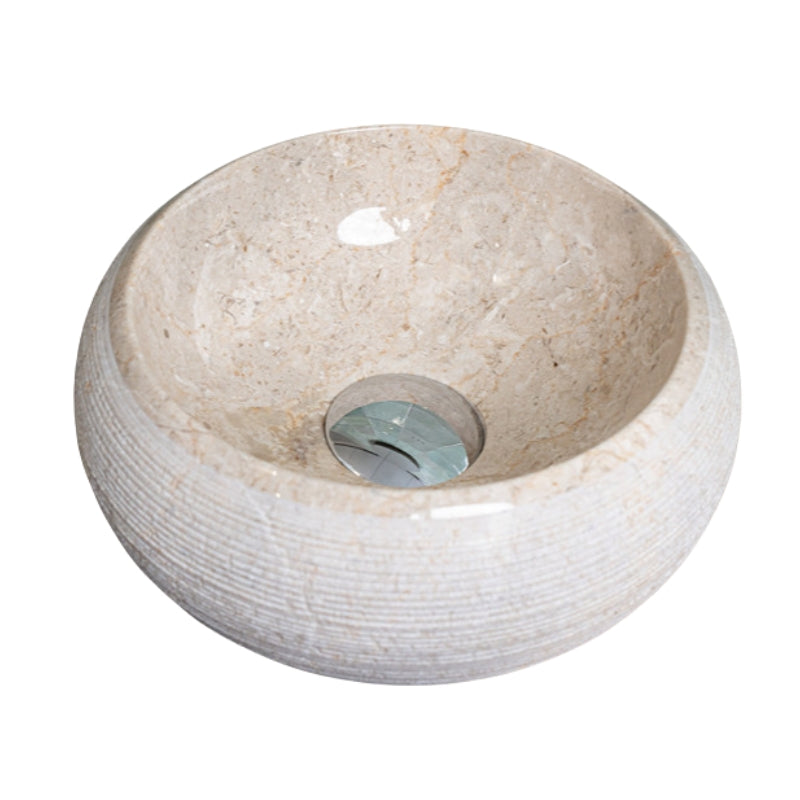 Loutro Lavabo Rocky Mini-S Round Stone Marble Basin (1 size, Beige) - Brand New Bathrooms