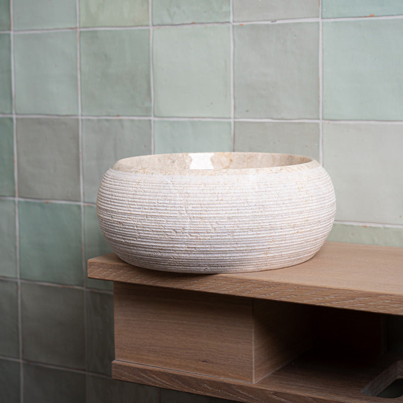 Loutro Lavabo Rocky Mini-S Round Stone Marble Basin (1 size, Beige) - Brand New Bathrooms