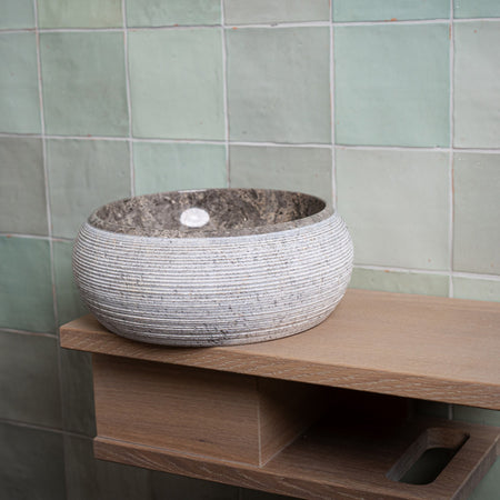 Loutro Lavabo Rocky Mini-T Round Stone Marble Basin (1 size, Taupe) - Brand New Bathrooms
