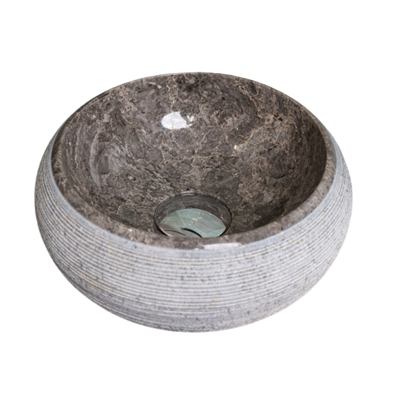 Loutro Lavabo Rocky Mini-T Round Stone Marble Basin (1 size, Taupe) - Brand New Bathrooms