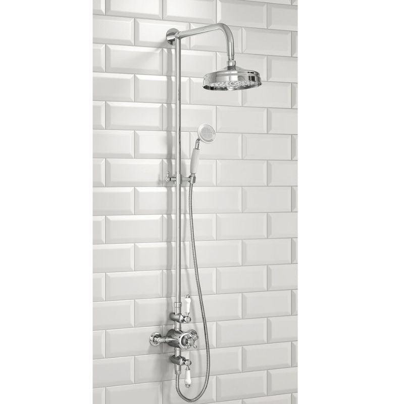 Scudo Traditional Rigid Riser Shower with Fixed Head and Handset - Brand New Bathrooms