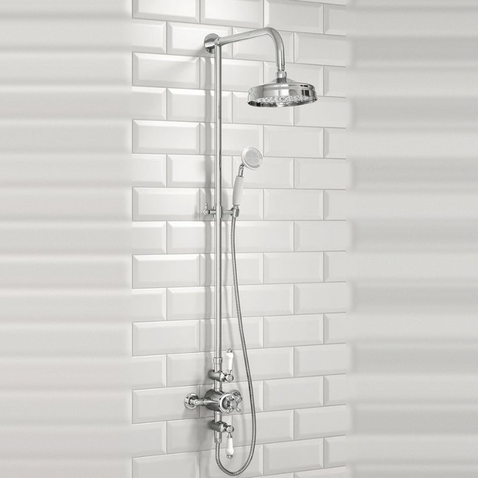 Scudo Traditional Rigid Riser Shower with Fixed Head & Optional Handset (Chrome)