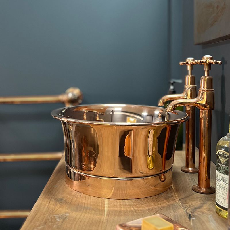 Hurlingham Copper Tub Basin with Roll Top (1 size, Full Copper) - Brand New Bathrooms