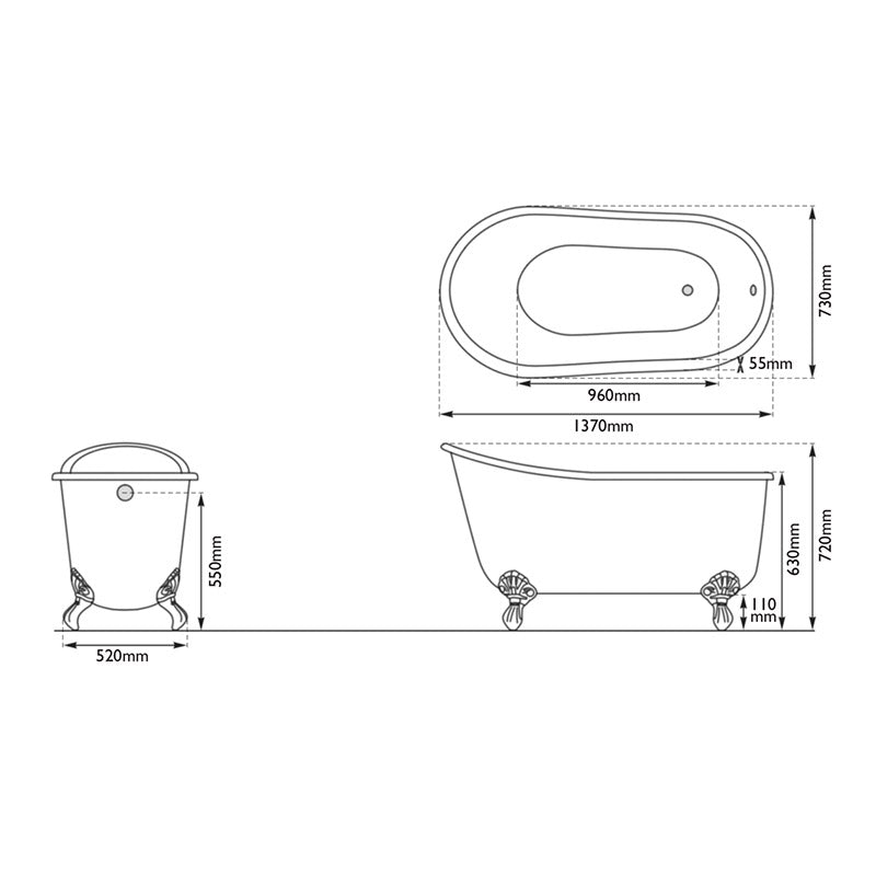 Hurlingham Shelley Single Ended Cast Iron Clawfoot Bathtub (1 size, any colour) - Brand New Bathrooms