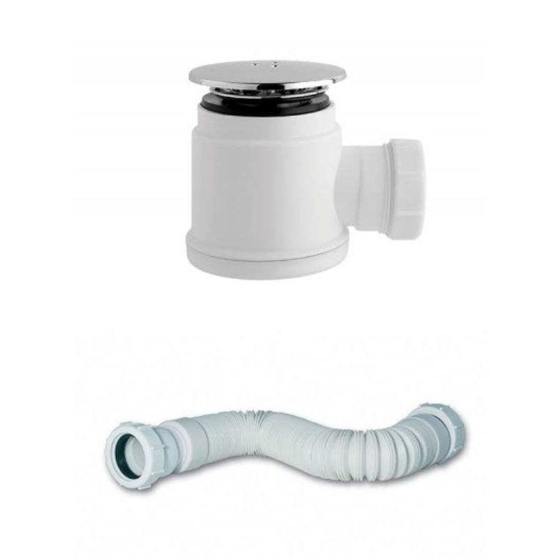 MX Standard Chrome Hi-Flow Shower Waste with Flexi Waste Pipe (2 sizes) - Brand New Bathrooms