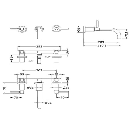 Hudson Reed Tec Lever Wall Mounted Basin Mixer (1 size, 3 colours) - Brand New Bathrooms