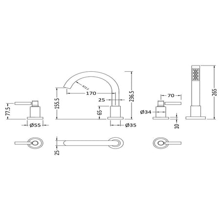 Hudson Reed Tec Lever 4 Tap Hole Bath Mixer (1 size, Chrome) - Brand New Bathrooms