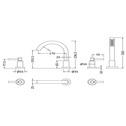 Hudson Reed Tec Lever 4 Tap Hole Bath Mixer (1 size, Chrome) - Brand New Bathrooms