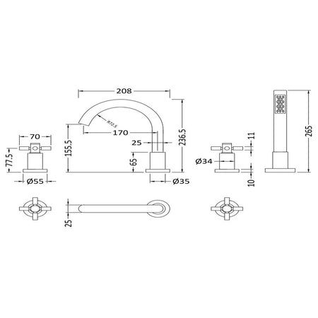 Hudson Reed Tec Crosshead 4 Tap Hole Bath Mixer (1 size, Chrome) - Brand New Bathrooms