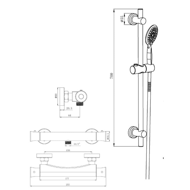 Tailored Bathrooms Plumb Essential Thermostatic Shower Riser Kit (Chrome) - Brand New Bathrooms