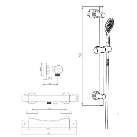 Tailored Bathrooms Plumb Essential Thermostatic Shower Riser Kit (Chrome) - Brand New Bathrooms