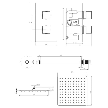 Tailored Bathrooms Concealed Thermostatic 2 Handle 1 Way Shower Kit (2 types, 2 shapes, Chrome) - Brand New Bathrooms