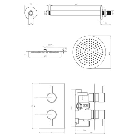 Tailored Bathrooms Concealed Thermostatic 2 Handle 1 Way Shower Kit (2 types, 2 shapes, Chrome) - Brand New Bathrooms
