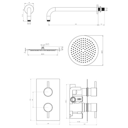 Tailored Bathrooms Concealed Thermostatic 2 Handle 1 Way Shower Kit (2 types, 2 shapes, Chrome) - Brand New Bathrooms