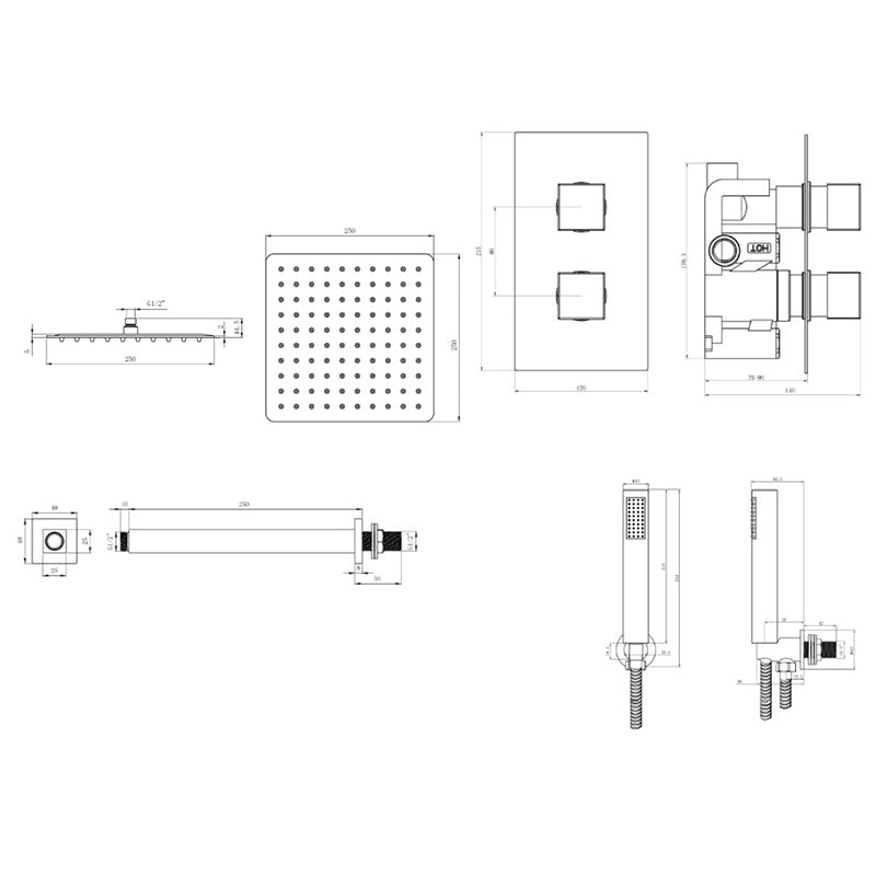 Tailored Bathrooms Concealed Thermostatic 2 Handle 2 Way Shower Kit (2 types, 2 shapes, Chrome) - Brand New Bathrooms