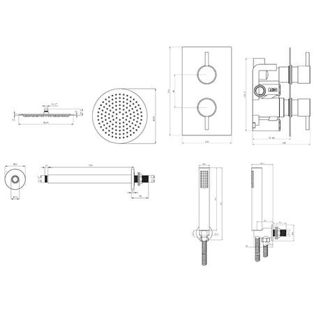 Tailored Bathrooms Concealed Thermostatic 2 Handle 2 Way Shower Kit (2 types, 2 shapes, Chrome) - Brand New Bathrooms