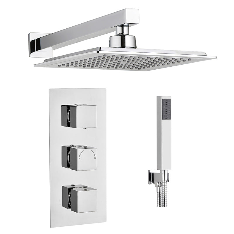 Tailored Bathrooms Concealed Thermostatic 3 Handle 2 Way Shower Kit (2 types, 2 shapes, Chrome) - Brand New Bathrooms