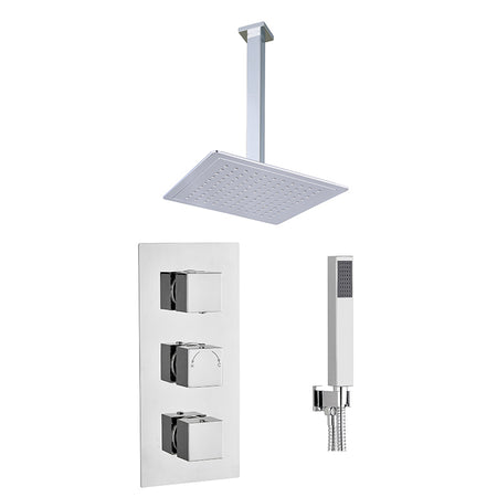 Tailored Bathrooms Concealed Thermostatic 3 Handle 2 Way Shower Kit (2 types, 2 shapes, Chrome) - Brand New Bathrooms