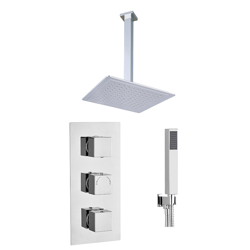 Tailored Bathrooms Concealed Thermostatic 3 Handle 2 Way Shower Kit (2 types, 2 shapes, Chrome) - Brand New Bathrooms