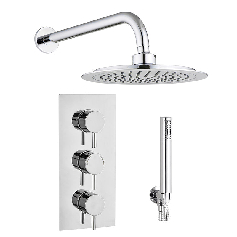 Tailored Bathrooms Concealed Thermostatic 3 Handle 2 Way Shower Kit (2 types, 2 shapes, Chrome) - Brand New Bathrooms