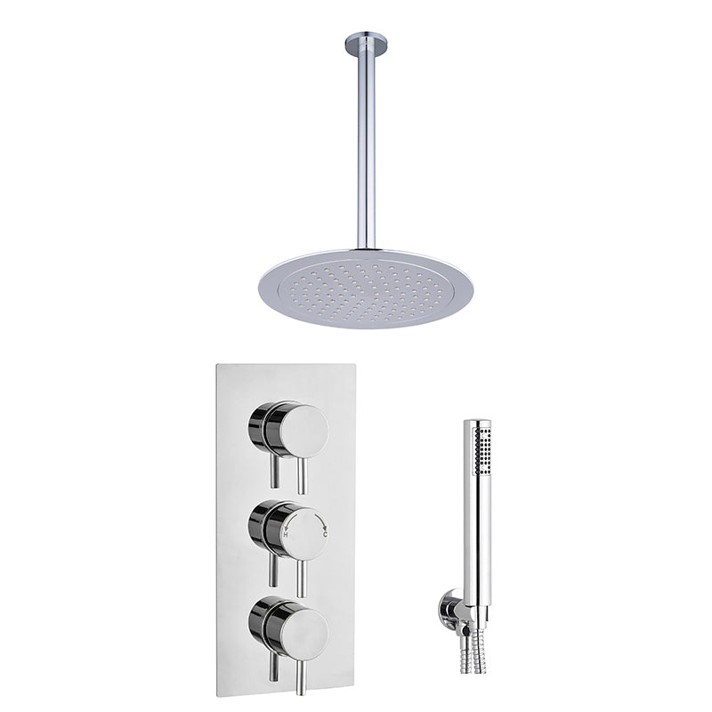 Tailored Bathrooms Concealed Thermostatic 3 Handle 2 Way Shower Kit (2 types, 2 shapes, Chrome) - Brand New Bathrooms