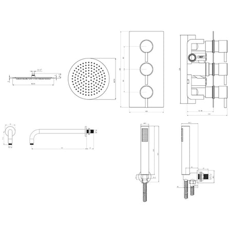 Tailored Bathrooms Concealed Thermostatic 3 Handle 2 Way Shower Kit (2 types, 2 shapes, Chrome) - Brand New Bathrooms